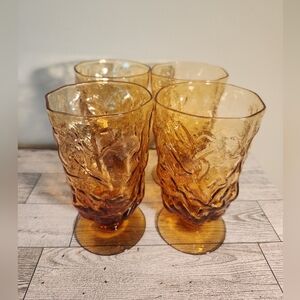 1960s Textured Amber Glass Water Stems, Set of 4